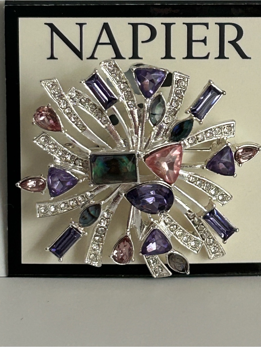Napier Silver-Tone Burst Brooch with Purple and Pink Stones 5